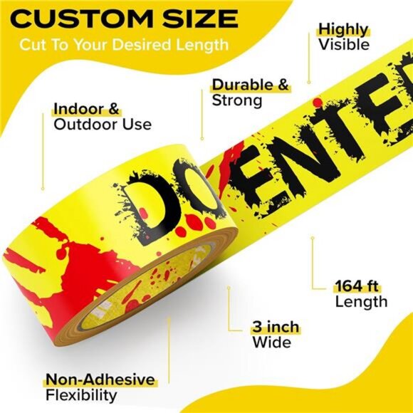 164 Ft Long Halloween Do Not Enter Caution Tape Roll - 3-Inch Wide - Picture 3 of 7